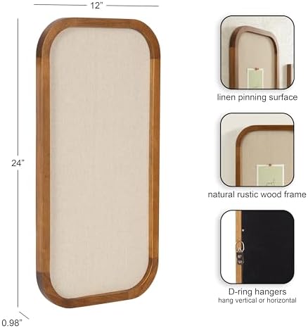 Kate and Laurel Hutton Transitional Wall Pinboard, 12 x 24, Natural Rustic, Modern Rounded Rectangle Wall Organizer for Use as Cork Board, Vision Board, or Bulletin Board