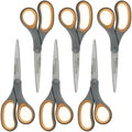 Westcott Titanium Bonded Scissors, Soft Handle, 8", Straight, Gray/Yellow, 6-Pack