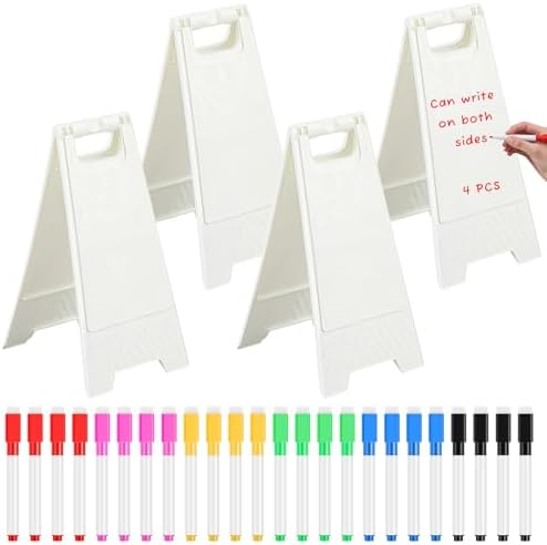 4 Pack a Frame Sandwich Board Sign with Dry Erase Surface, 24 x 12 Inch Double Sided Sidewalk Sign Chalkboard Easel Heavy Duty Plastic Dry Erase Poster Board for Outdoor Restaurant Cafe Menu (White)
