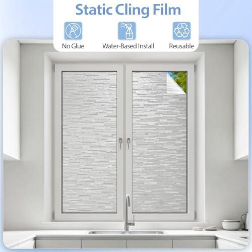 GTJ White Striped Frosted Window Privacy Film, Static Cling,23.6 x 157.5 in