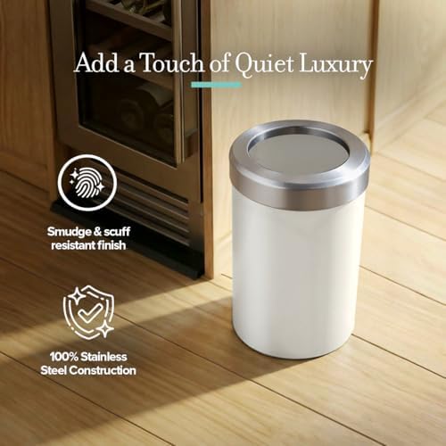 Gatco Small Bathroom Trash Can with Lid, Round 3 Gallon Stainless Steel Wastebasket, Under Sink, Matte Pearl and Satin Nickel, for Bathroom, Bedroom, Office (1931SN)
