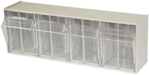 Akro-Mils TiltView Plastic Storage Cabinet with 4 Tilt Out Bins, Horizontal Plastic Parts Organizer, Teacher Toolbox, and Office Supply Organizer, 23-5/8" W x 8-3/16" H x 6-3/4" D, Stone