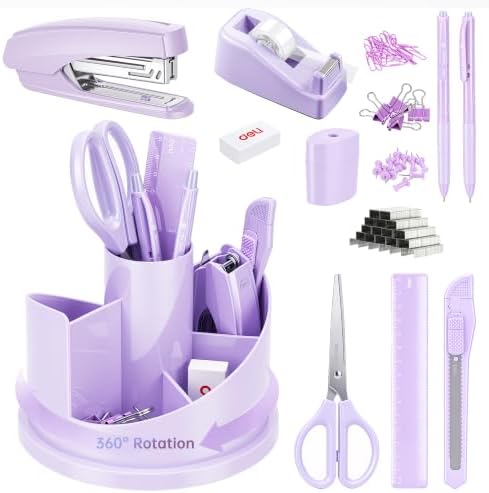 deli Office Supplies Set, Desk Accessory Organizer Kit, Purple