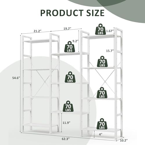 Triple Bookshelf, Free Standing Bookcase with Open Storage Shelves