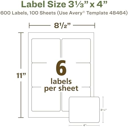 Avery® EcoFriendly Recycled Shipping Labels, 3-1/3" x 4", White, Permanent Label Adhesive, 600 Printable Labels (48464)