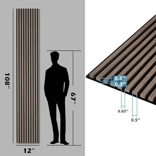 Art3d 108 x 12 in 3D Fluted Soundproof Wood Slat Wall Panel, 2-Pack, Walnut