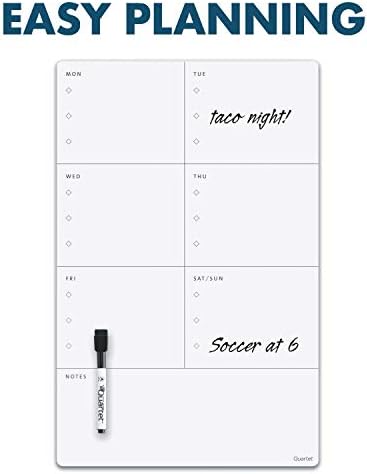 Quartet Magnetic Weekly Planner Dry Erase Board, 11" x 17", Small White Board for Fridge, Home School Supplies or Home Office Decor, Frameless, Includes 1 Dry Erase Marker (63540)