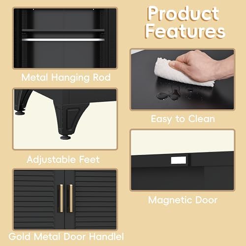 Steeloong 71"Armoire Wardrobe Close,Black Wardrobe Cabinet with Hanging Rod