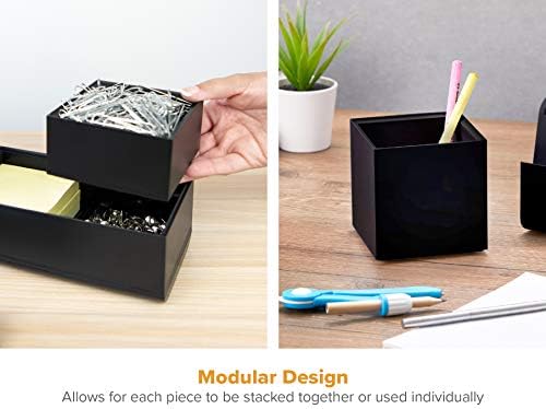 Bostitch Office Konnect Accessory Tray & Storage Cup Bundle, Desktop, Black
