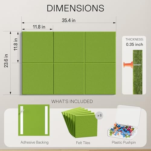 MaxGear Felt Bulletin Board 36" x 24", Forest Green Felt Wall Tile Push Pin