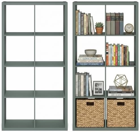 Furinno Cubicle Book Shelf Set of 2, 8-Cube Bookshelf, Sage Green