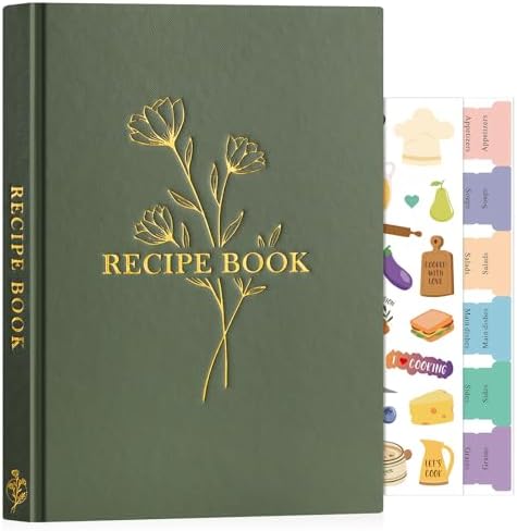 Lanpn Blank Recipe Book Cookbook to Write in Your Own Recipes, Waterproof B5 Empty Cooking Journal for 120 Recipes, Leather Cover Recipe Notebook with Stickers to Organize Your Family Recipes, Green
