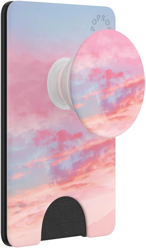 PopSockets Adhesive Phone Wallet with Grip- Pink Clouds | PopWallet, Holds 3-5 Cards, Swappable Top, Kickstand, Pink, Phone, Women