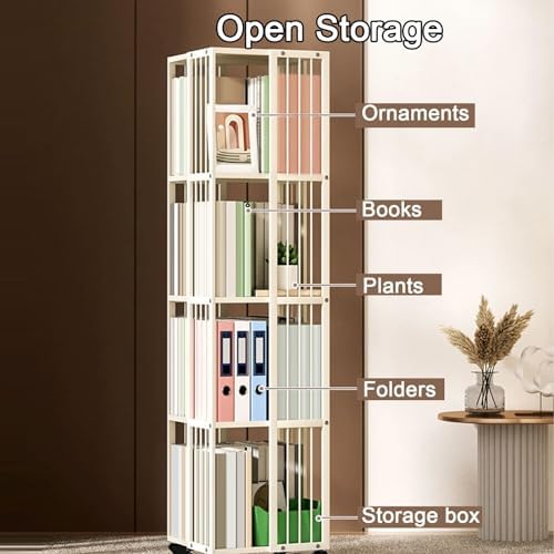 GAMAK Rotating Bookshelf with Brake Wheels Revolving Bookcase 360° Display 3-4tier Floor Standing Bookcase Used in Bedrooms Living Rooms Study Office (Size : Three)