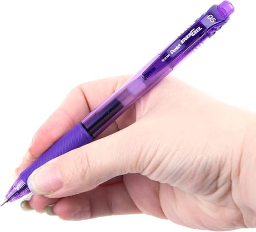 Pentel 0.5mm EnerGel-X Retractable Liquid Gel Pen with Needle Tip and Violet Ink, Box of 12 (BLN105-V)