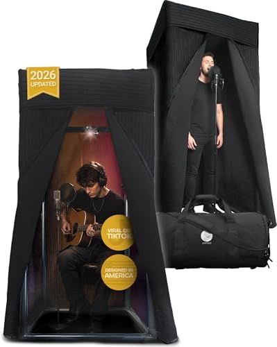 Portable Vocal Booth for Recording, Portable Recording Booth for Home Studio, Acoustic Treatment to Reduce Echo, Sound Isolation Booth, 5-Min Assembly w/Travel Bag, Lights, Phone Holder (2026 Update)
