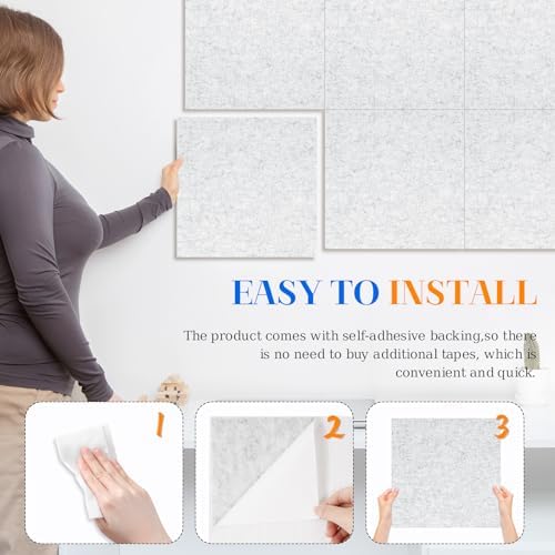 DOLLAR BOSS Felt Cork Board Tiles 6 Pcs 12"x12" Bulletin Board, Light Grey
