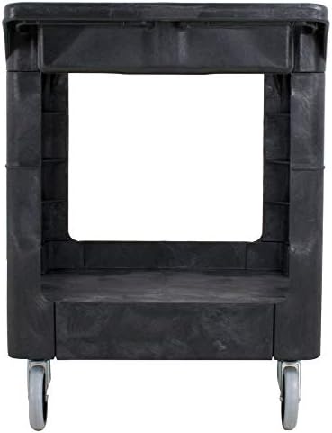 Rubbermaid Commercial Products 2-Shelf Utility/Service Cart Medium Flat Shelves Storage Handle 500 lbs. Capacity for Warehouse/Garage/Cleaning/Manufacturing