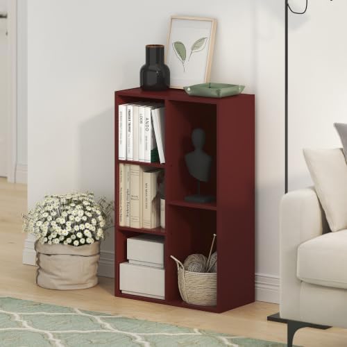 Furinno Luder 5-Cube Book Shelf, Bookshelf, Bookcase, Dark Red