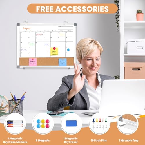 Small Dry Erase Calendar Whiteboard for Wall, 16" x 12" Month White Board