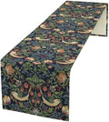 William Morris Blue Strawberry Thief Floral Table Runner Vintage Botanical Flowers Table Runner for Dining Table Decor 13 x 36 Inch