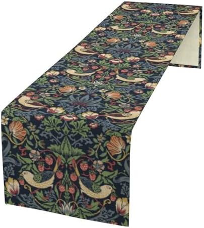 William Morris Blue Strawberry Thief Floral Table Runner Vintage Botanical Flowers Table Runner for Dining Table Decor 13 x 90 Inch