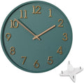Clockswise 11" Modern Minimalist Round Wall Clock Gold Arabic Numerals Blue Dial Analog Display Step Movement Mechanism Easy-to-Read Timepiece for Living Room Kitchen Office or Bedroom Wall Decor
