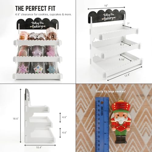 HOTCAN Wooden Cookie Display Stand with Chalkboard Sign for Bakers, Vendors, Craft Fairs | Pastry Display for Market Booths & Events | 3 Tiered Cookie Display for Muffins, Cakes, and Pastries (White)