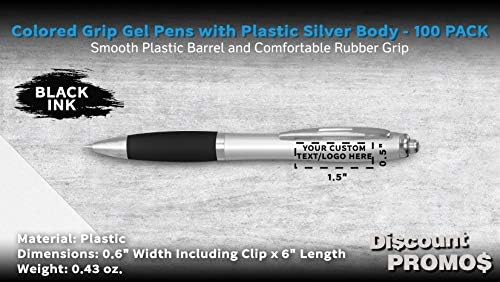 DISCOUNT PROMOS Custom Colored Grip Gel Pens Set of 100, Personalized Bulk Pack - Great for Office, School, Business, Tradeshows, Events - Black