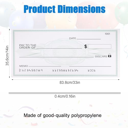 Penitue Oversized Fake Check Award for Presentations, 84x36cm/33x14in Giant Large Hard Big Cheque Checks with Dry Erase & Reusable for Celebration Activity Fundraiser Items