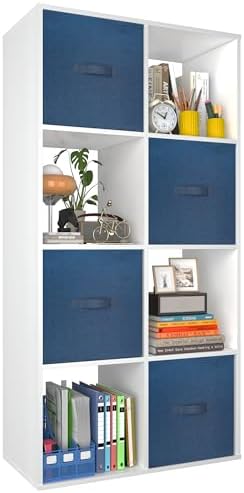PrimeZone 8 Cube Storage Organizer, Stackable Wood Cubby Bookshelf, White