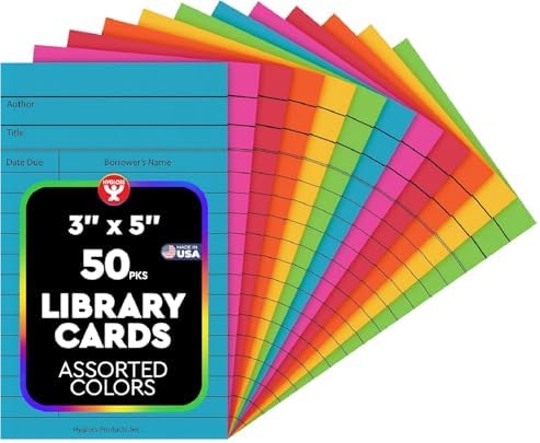 Hygloss Library Checkout Cards for Traditional Book Pockets and Classroom Organization - Vintage Style Bright Colors Due Date Tracking, 3x5 Inch, 50 Pack
