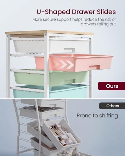 VASAGLE Rolling Cart with Drawers,5 Drawers Storage Cart, Multicolor