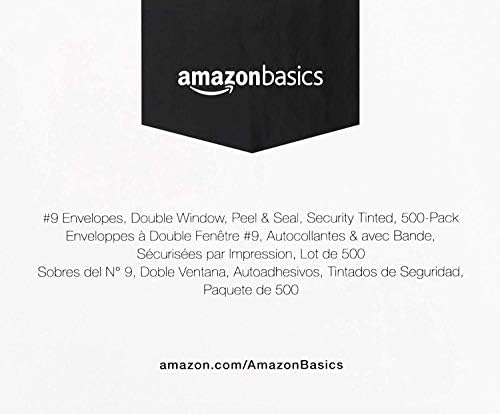 Amazon Basics #9 Security Tinted Double Window Envelopes for Invoices and Documents, Self-Seal, 3-7/8" x 8-7/8", White, 500-Pack