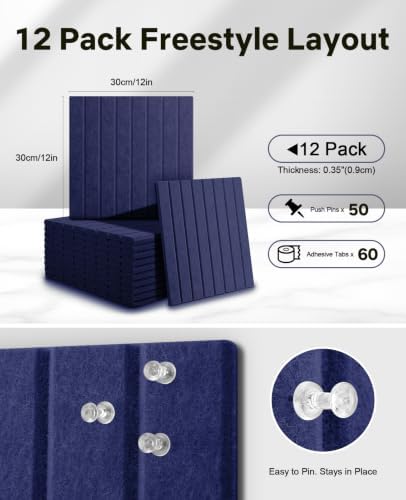 48" x 36" Large Cork Bulletin Board Tiles, Peel and Stick Felt Wall Panels for Vision, Message Center, Picture and Prayer Board for Office, Dorm, Room and Desk Decor(Carbon Blue)