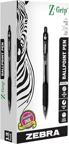 Zebra Pen Z-Grip Retractable Ballpoint Pen, Black Ink, 0.7mm, 12-Pack