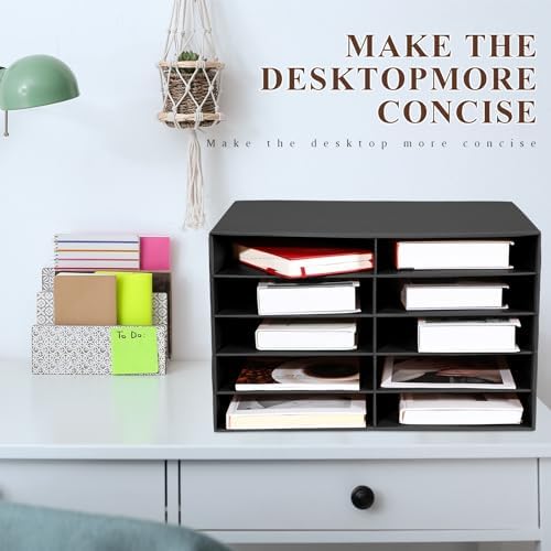 Ireer 4 Pieces Cardboard Paper Organizer, Classroom Mailboxes, Construction Paper Storage, Compartment Literature Sorters, Classroom Organizers for Student Office School (Black,10 Slots)