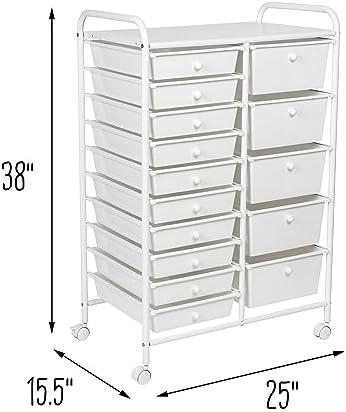 Honey-Can-Do 15-Drawer Metal Rolling Storage Cart, White Steel Multi-Purpose Organizer with Wheels, Heavy Duty Mobile Utility Trolley for Home Office, School, and Craft Supplies