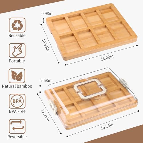 CAWIU Charcuterie Board with Lid and Handle - Portable Travel Design Bamboo Cheese Board Set with 4 Cheese Tools, Gift for Housewarming, Weddings, Picnics(8 Compartments, White)