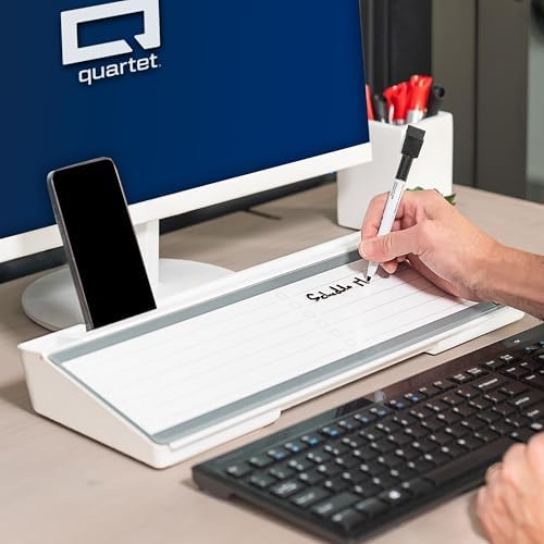 Quartet Glass Dry Erase White Board, Flip-Top Desktop Pad for Notetaking, 18" x 6" Whiteboard with Storage, Templates and Dry Erase Marker, White Surface (Q090F04-R)