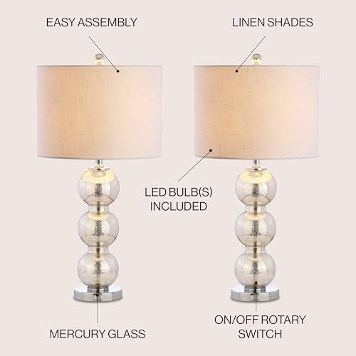 JONATHAN Y Bella 27" Glass Table Lamp, Mercury Silver/Chrome, Set of 2