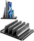 Vaydeer 3-Slot Vertical Laptop Stand Organizer, Laptop Storage Holder Made of Premium ABS Plastics 5 in 1 Design,Desktop Space-Saving Adjustable Desk Organizer for All MacBook/Chromebook/Surface
