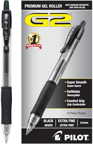 PILOT G2 Premium Gel Roller Pens, Extra Fine Point 0.5 mm, Gel Pens Black Ink, Ideal for School, Journaling & Office Writing, 12 Count (Pack of 2)