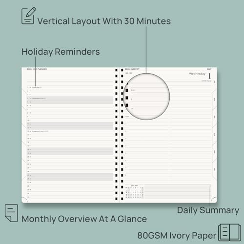 POPRUN 2026-2027 Daily Planner One Page Per Day, 8.5" x 12", Day Planner