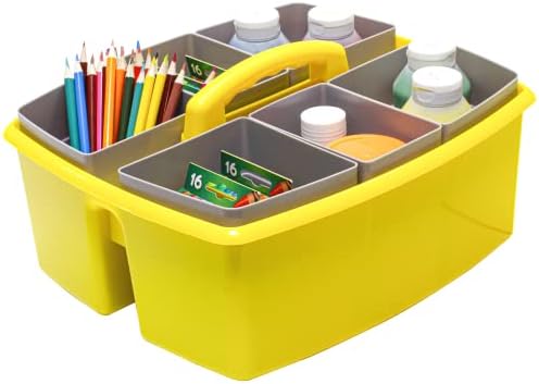 Storex Large Classroom Caddy with Cups, 13 x 11 x 6.575 Inches, Yellow, Case of 2 (00982A02C)