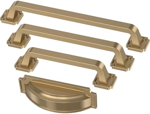 Franklin Brass 10 Pack Champagne Bronze Gold Cabinet Handles 3 inch or 3-3/4 inch (76mm or 96mm) Kitchen Cabinet Handles and Drawer Pulls for Cupboards and Dressers |Notched Backplate