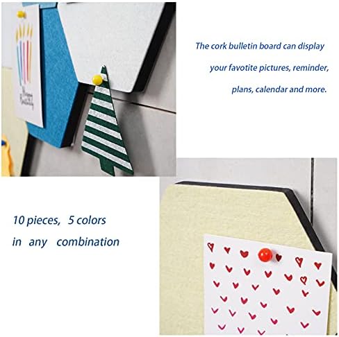 10Pcs Self Adhesive Felt Board Tiles Hexagon Bulletin Board for Walls, Felt Cork Pin Board for Pictures Photos Memos with Push Pins (Color B)