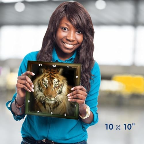 3dRose Wall Clock Silent - 10 inch - Portrait of a Tiger - Designs Animal Themes