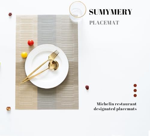Placemats Set of 8 Vinyl/Plastic Woven Place Mats for Kitchen Table Indoor/Outdoor Washable Placemat Wipeable Dining Table Mats (Ombre Glod,8)