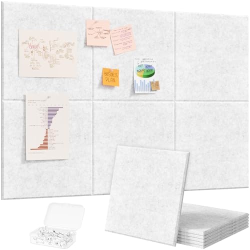 Lifewit 36"x 24" Felt Bulletin Board with Self-Adhesive, 6 Pack Cork Board Alternative for Walls, Large Pin Board Vision Board Message Board with 30 Pushpins for Office Decor, Room Decor, Gray